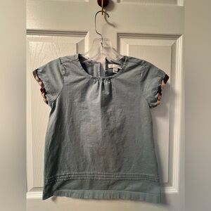Burberry Girls Blue Tee with Check Accents